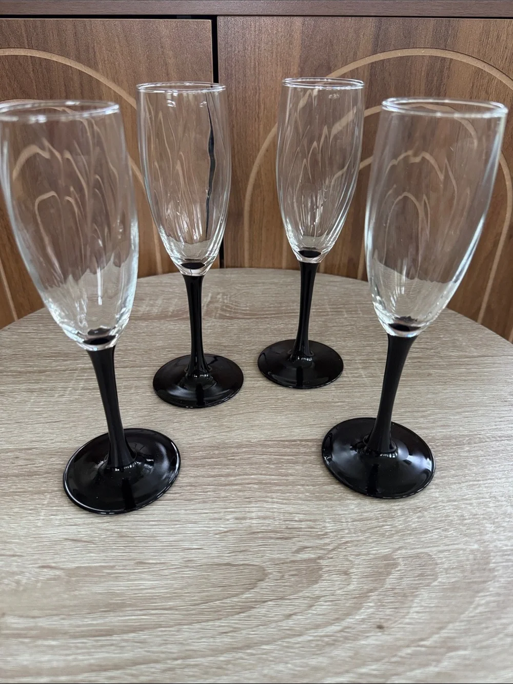 Set of 4 Vintage Cristal D’arques Durand Astra Black Stem Champagne Flutes
